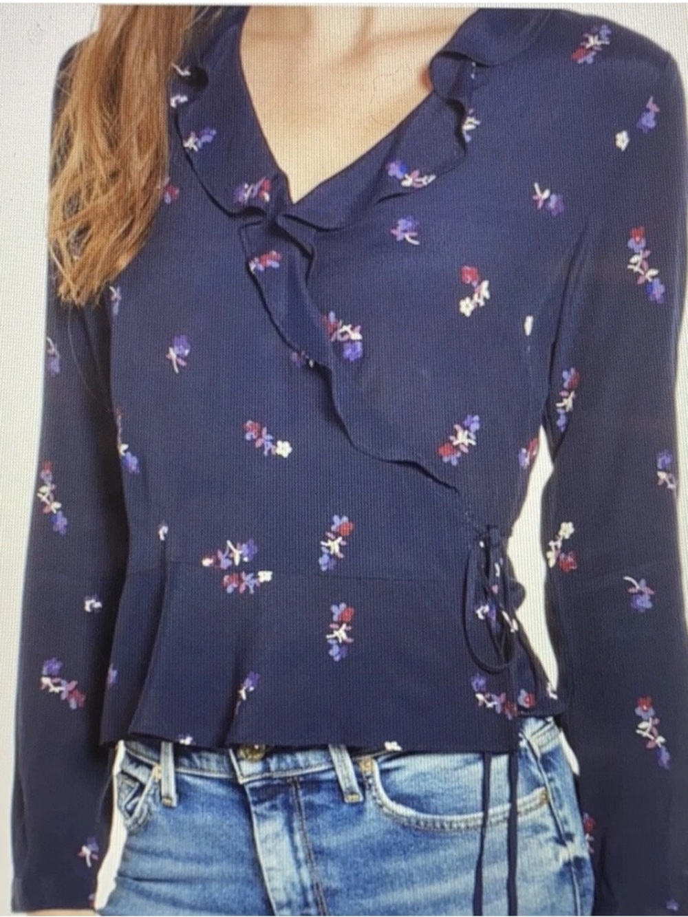 Rails Simone wrap blouse in navy Kyoto floral Sz L